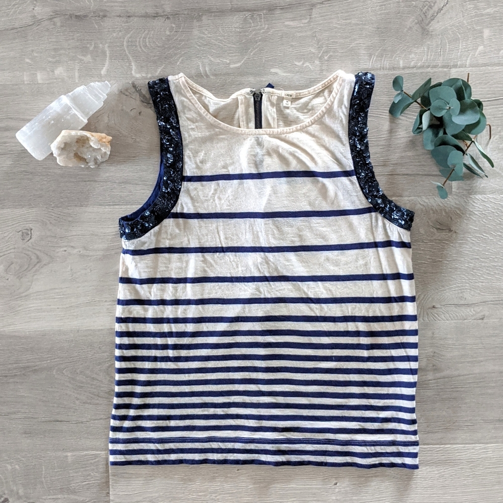 J. Crew Back Zip Sequin Shell Striped Tank